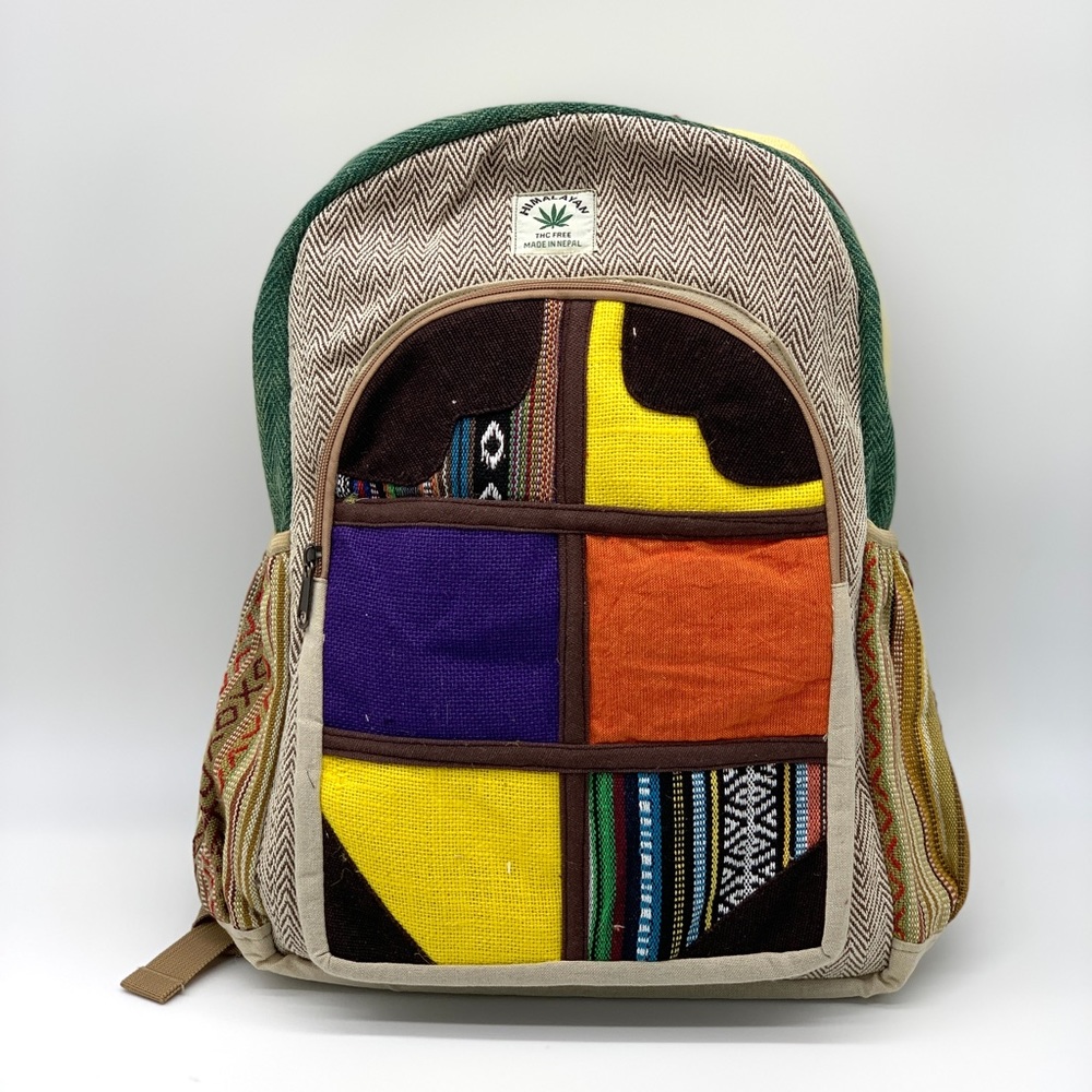 Hemp Backpack Unisex With Patchwork